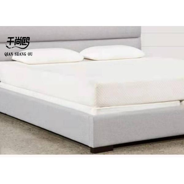 Black Legs Gray Tufted Platform Bed , Apartment Leather Floor Bed