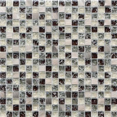 Brown crack crystal glass mix metal mosaic tile for walls decoration