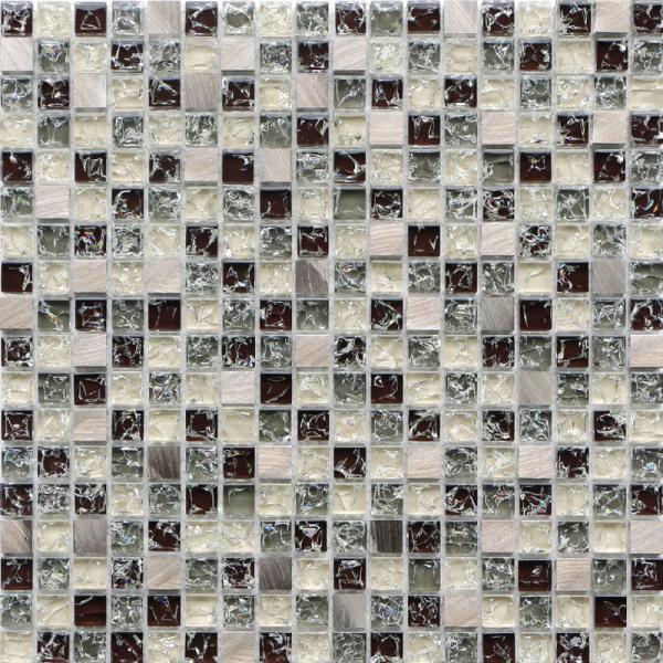 Brown crack crystal glass mix metal mosaic tile for walls decoration