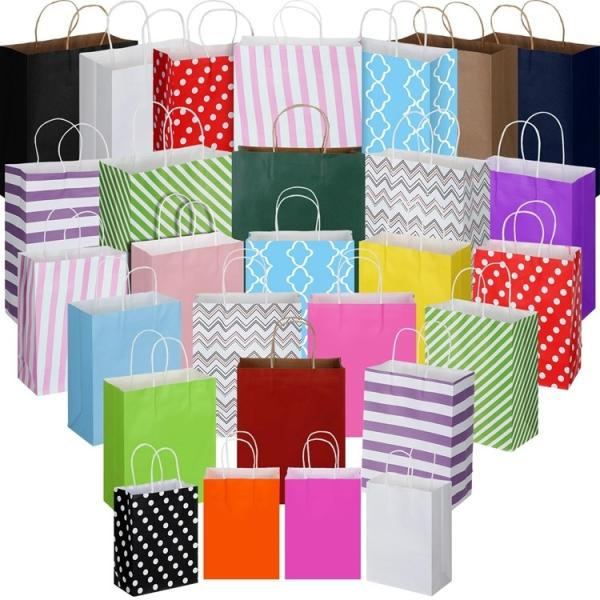 Biodegradável e Eco-Friendly Pastel Listrado Caramelo Doce Tote Compras Bolsas de Papel Kraft