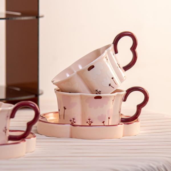 210ml Volume Fresh Style Exquisite Flower Shaped Cups And Saucers For End Coffee