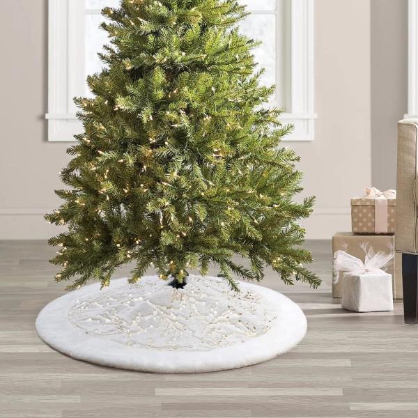 hristmas Tree Skirt with Golden Berries, 32Inches Faux Fur Plush Tree Skirt for Holiday Home Decor Xmas