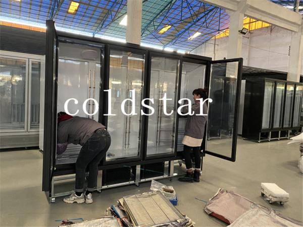 Supermarket 4 Doors Refrigerator Showcase R290 Upright Glass Door Display Cooler for Drink