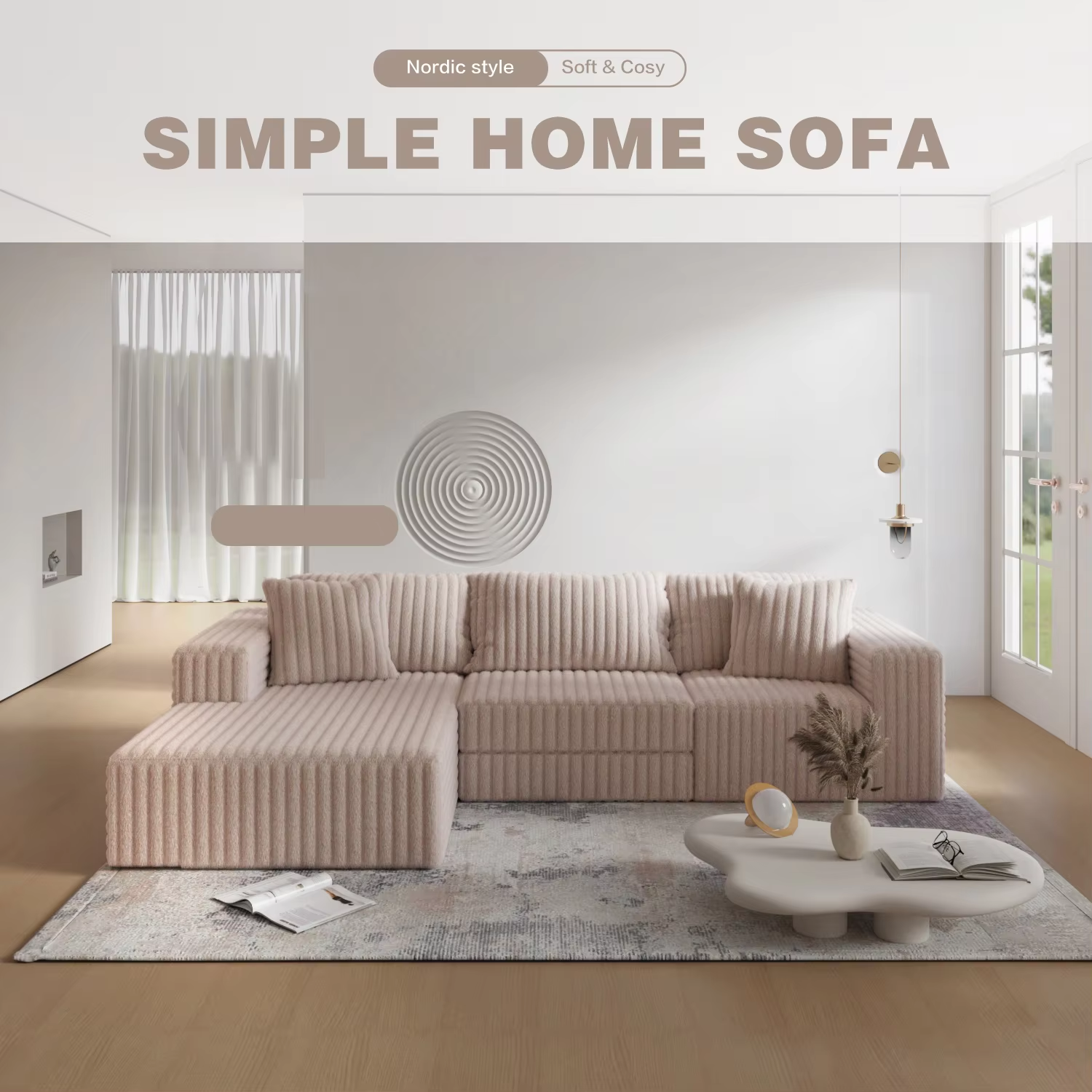 Modular Compressed Reclining L-Shaped Sectional Sofa Bed with High-Density Sponge Foldable Design for Living Room