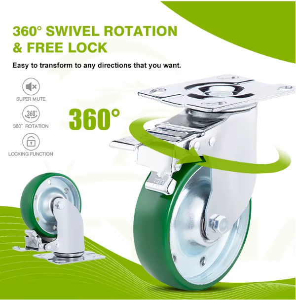 Industrial Steel Rim Cast PU Caster Wheels Heavy Duty Polyurethane Casters Shock Absorbing