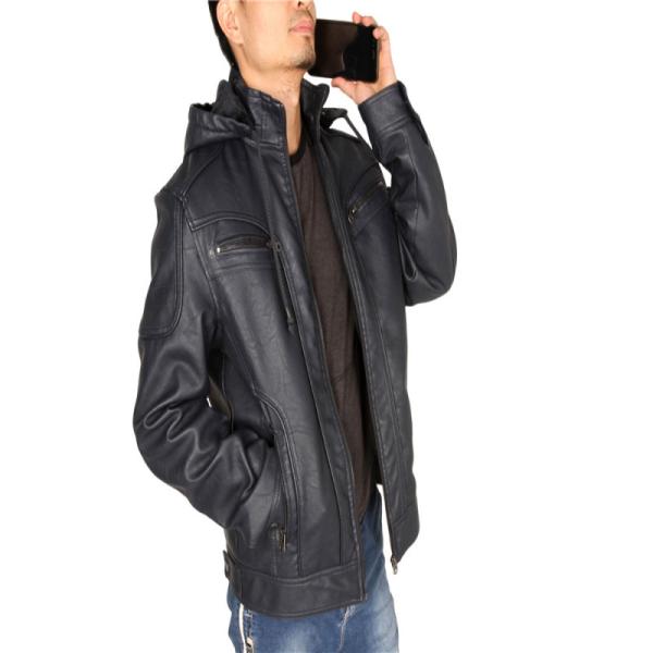 Men'S High Quality PU Coats Hooded Jacket Plush Fur Coat keep warm Windbreak
