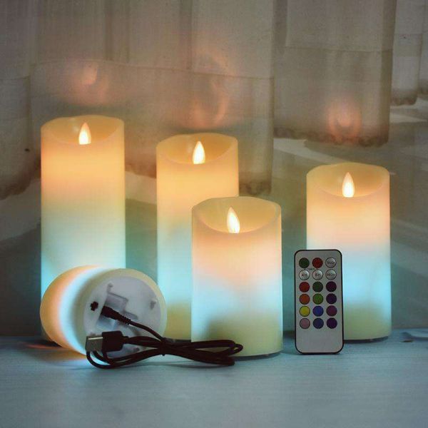 Ivory White Battery Operated Safe Eco-friendly 3d Flame Flickering Cylindrical Pillar LED Light Candles for Home Decor Diwali