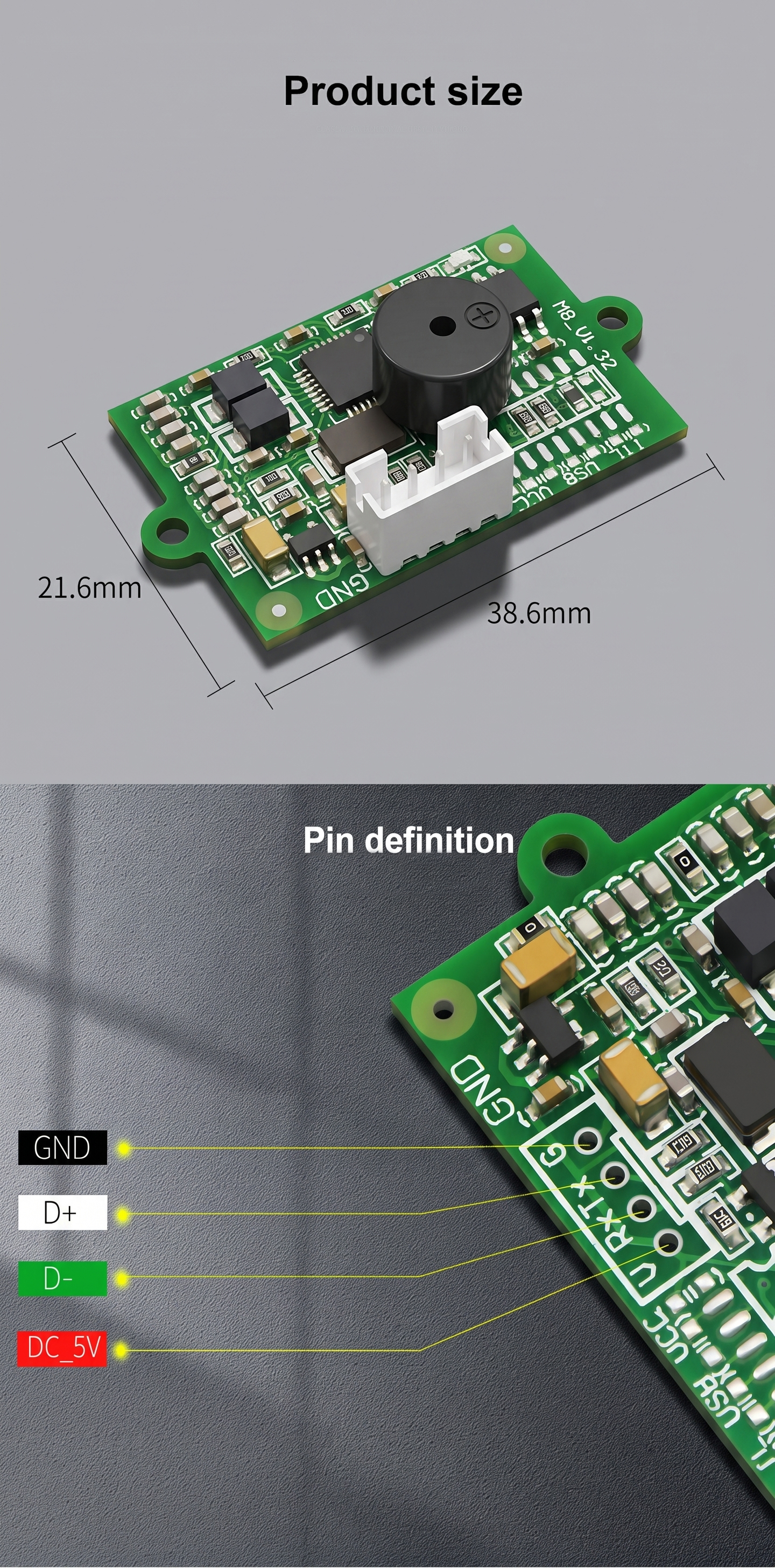 JP-M8-WD-UH-00 RFID ISO14443A IC Card Reader Module USB UART TTL RS232 On‑board Antenna 3‑5cm Reading Distance