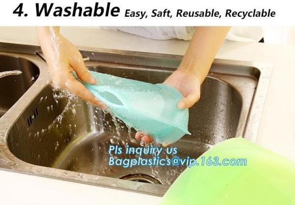 Storage preservation reusable silicone food bag,FDA reusable silicone storage food bag with k in microwave bagease