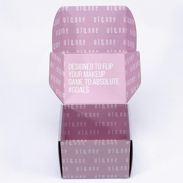 Logotipo personalizado Holográfico Caja de correo rosa Plegable Papel de cartón corrugado Embalaje con logotipo