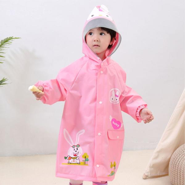 Outdoor RAINWEAR Cartoon Printed Kids Rain Jacket with Reflective Stripe Girl's Raincoat