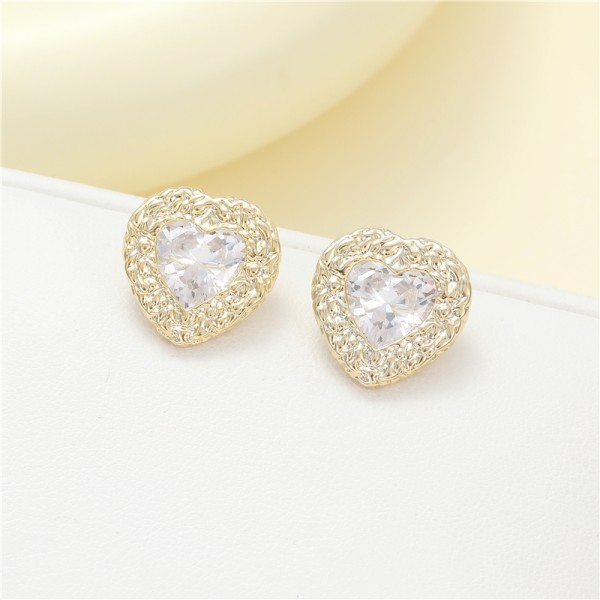 Wholesale 14K Gold Plated Brass Earring Trendy Inlaid Zircon Heart Square Round Shape Stud Earrings for Women
