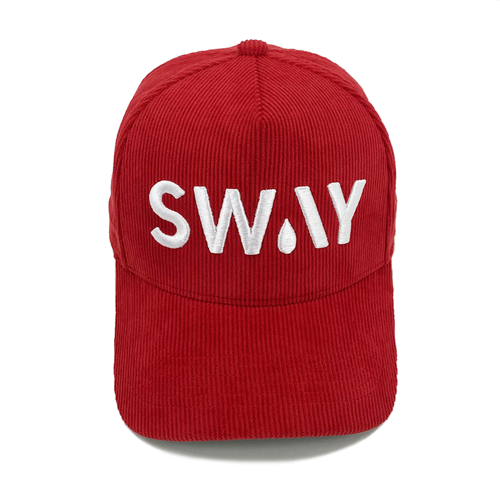 3D Embroidery Corduroy A Frame Snapback Hats 5 Panel Curved Brim Red Gorras With Inside Label