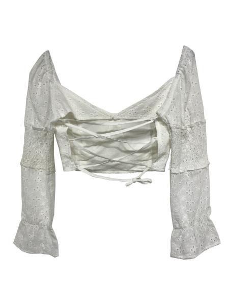 Long Sleeve Ladies Fashion Lace Short Top With Crossover Back Strap