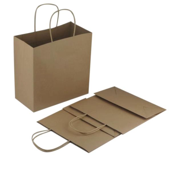 Sac de shopping en papier kraft avec poignée torsadée Logo personnalisé Emballage alimentaire Recyclé Marron