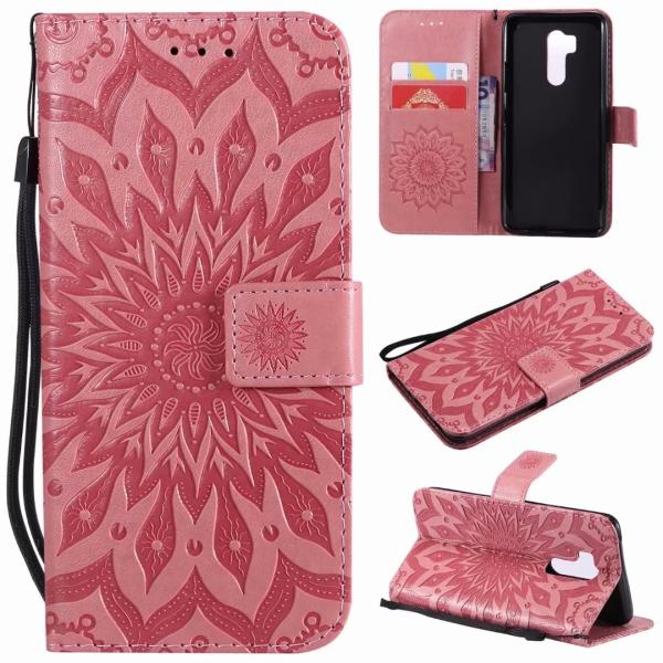 LG G7 ThinQ Leather Protective Folio Magnetic Kickstand Cover Mobile Phone Case with Sunflower Embossed