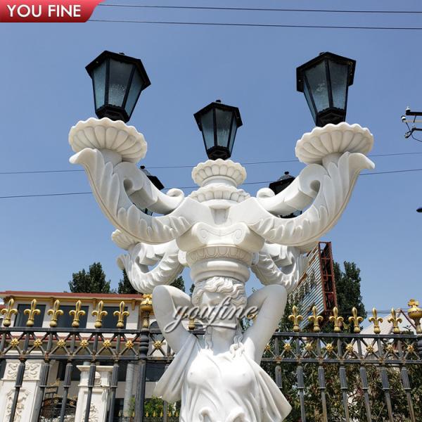 Western Style Lady Sculpture Light Garden Marble Antique Statue Lamp