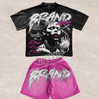 Summer Boxy Dtg Crash Screen Print Shorts pour hommes ensemble de lavage à l'acide Shorts de T-shirt vintage ensemble de 2 pièces ensemble court logo personnalisé