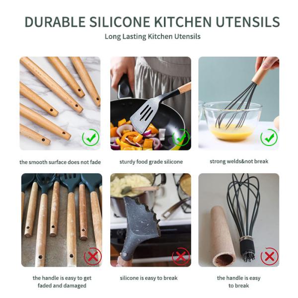 24 Pieces Non-Stick Wooden Handle Silicone Kitchen Gadget Set with Customized Options