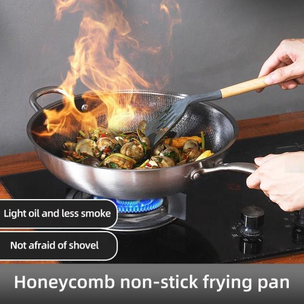 Direct Selling Kitchen 32cm 34cm Stainless Steel Honeycomb Fry Pan Non-stick Frying Pan