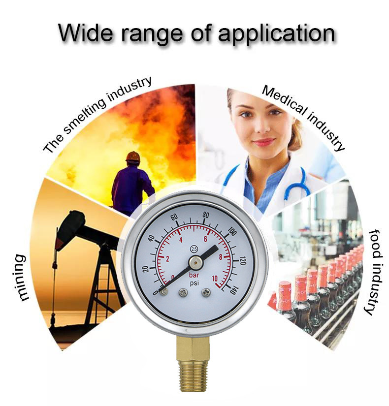 1.5 inch 40bar/psi stainless steel case brass connection dry pressure gauge manometer
