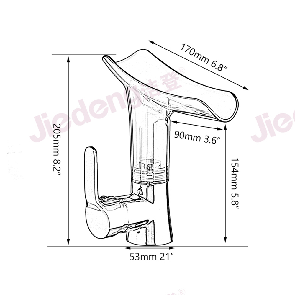 Basin Faucet Brass Body Zinc Handle 35mm Ceramic Cartridge Chrome Surface Finished with Acrylic Water Spout and Flexible Hoses