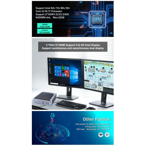 Intel Core I5-8500T Алюминиевое шасси Мини-ПК, безвентационный промышленный ПК IBOX-605
