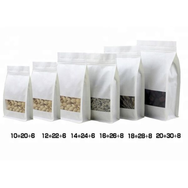Eight Edge Sealing Flat Bottom Pouch , Food Packaging Kraft Paper Pouch