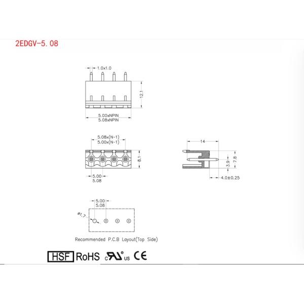 Conector de bloque de terminales 2EDGR-5.08MM 2p-12Pin 2EDGV 2EDGVC 2EDGRC 2EDGR-5.08 Compatible con 2EDGK-5.08