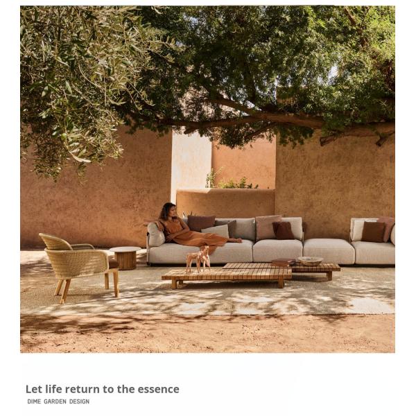 Pastoral Style Teak Wood Table And Chair Luxury Woven Rope Outdoor Furniture For Garden