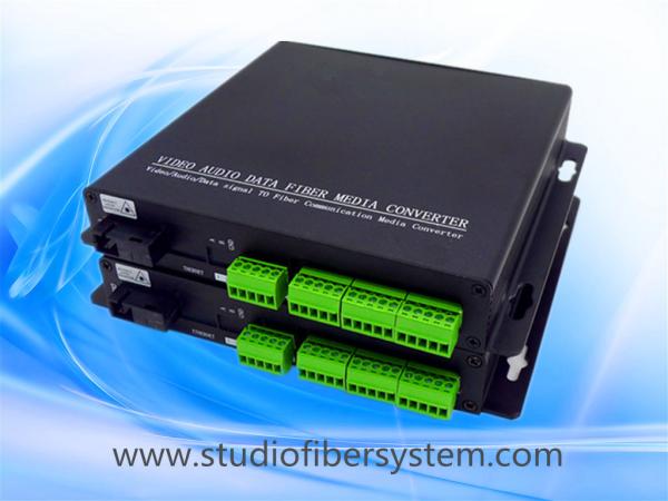 16CH analog audio fiber transmitter and receiver with Phoenix connectors for broadcast audio over SM fiber to 20~80KM