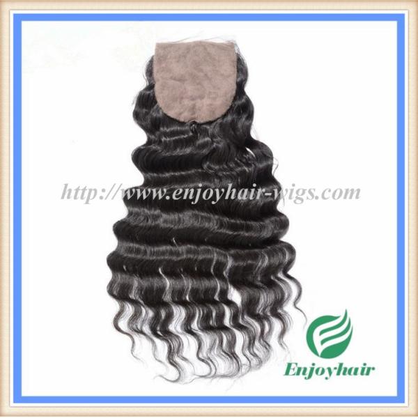 Silk top closure4''x4'' brazilian virgin hair natural color deep wave 10''-24''middle part