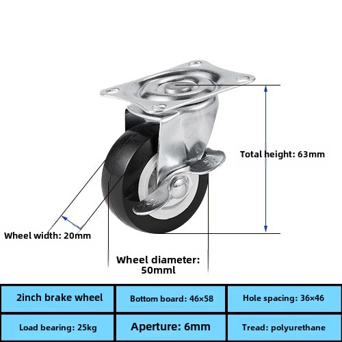 Factory Direct 1.25inch Black PVC Universal Wheel Caster Light Brake Steering for Living Room Furniture