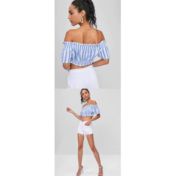 Apparel Womens Striped Off Shoulder Cropped Top