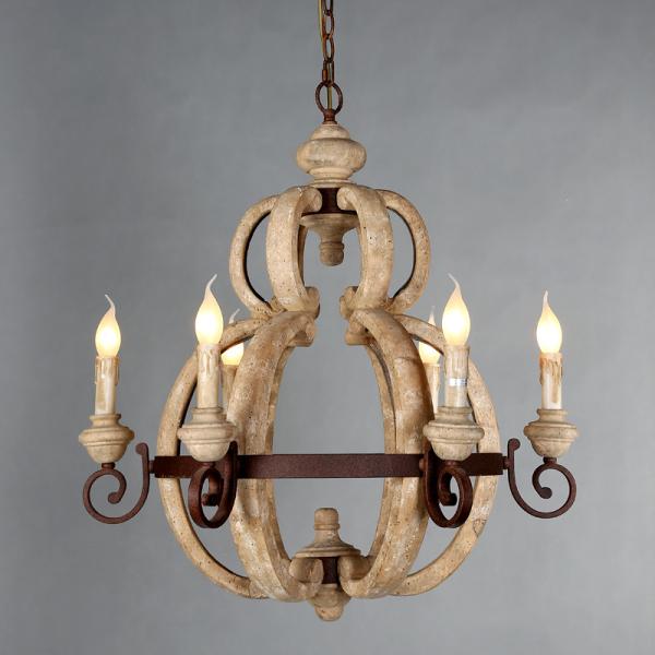 Wood Chandelier Lighting Retro Iron Candle Hanging Lamp(WH-CI-13)