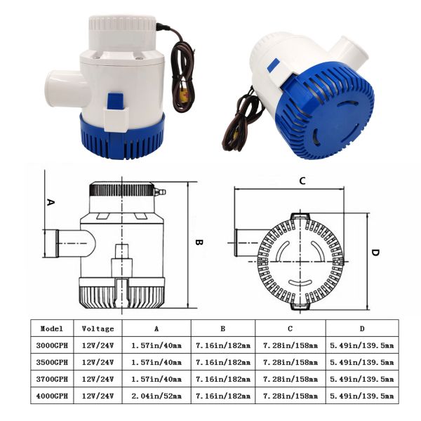 CY-810 3700GPH Cabin Drainage Pump High-head and High-flow Submersible Water Pump Bilge Pump