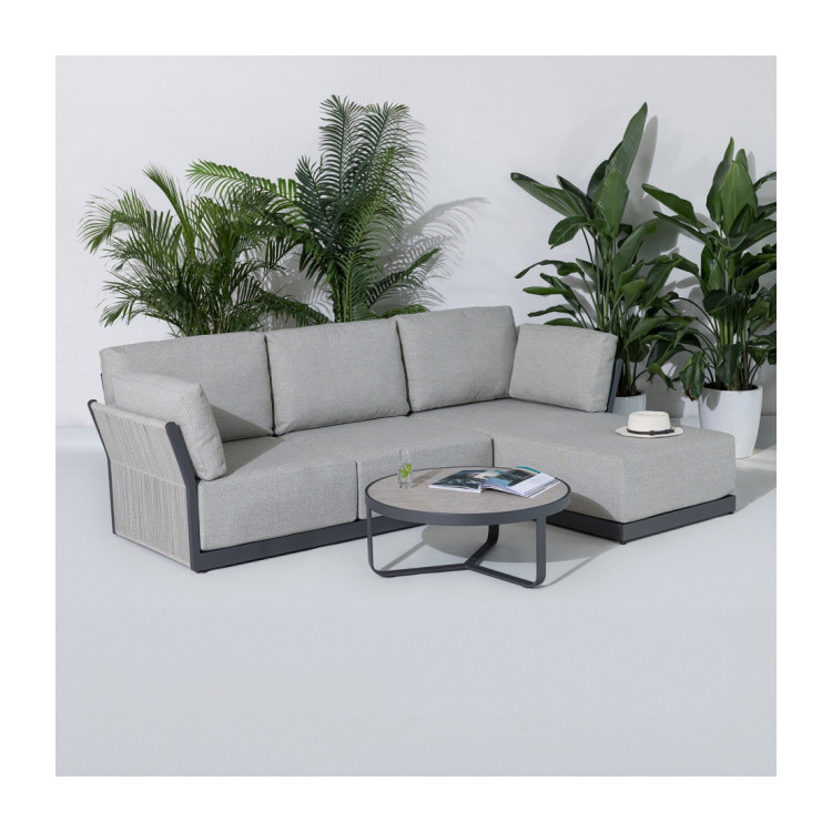 Villa Backyard L Shape Sectional Sofa with All Weather Fabric and Aluminum Frame by AJUNION