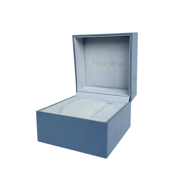 Light Blue Watch Holder Embossed Logo Watch And Bracelet Box