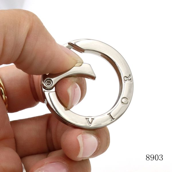 Flat Circle Carabiners Custom 1 Inch O Ring Silver / Black With Debossed Logo
