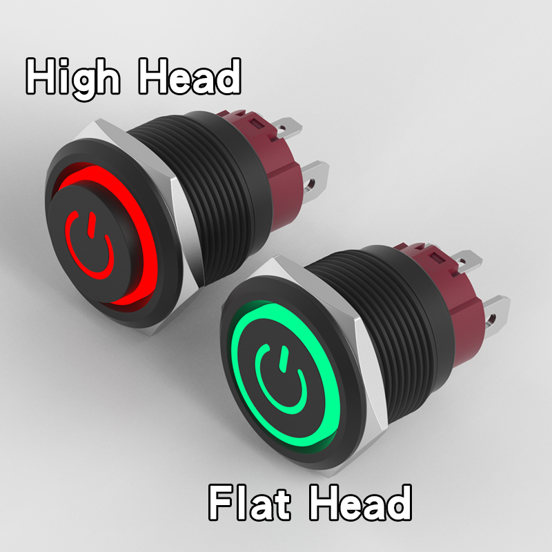 19mm Metal Push Button Switch 15A High Current Self-Locking 1NO Contact Alumina Black Shell IP65 LED Compact Design Control