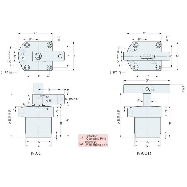 Aluminium Alloy Air Powered Swing Clamps Cylinder Assembly Fixture Upper Flange