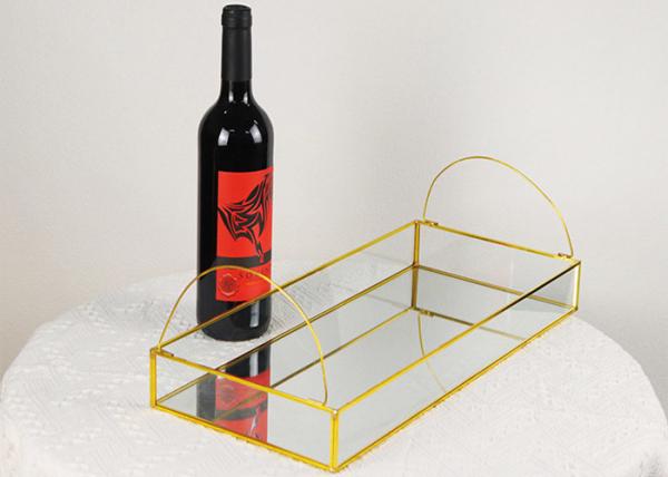 Rectangular glass copper golden cosmetics red wine storage tray handle mirror painting storage box glass greenhouse