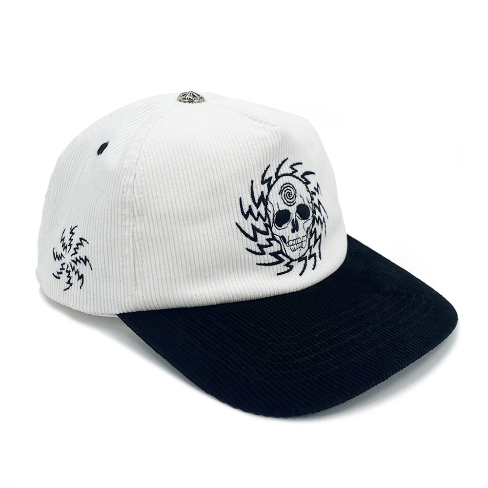 5 Panel Corduroy Unstructured Snapback Caps Custom Embroidery Flat Brim Metal