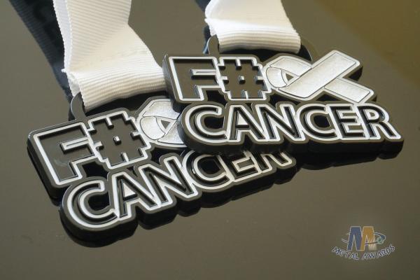 Cancer Aids Logo Custom Soft Enamel Medals Spray Black Plating And With Printing Ribbon