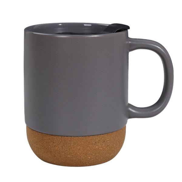 450ML Custom Logo Matte Black White Cork Base Ceramic Coffee Travel Mug With PP Lid