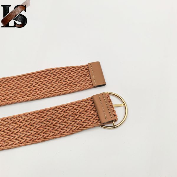 Brown Wax Rope Braided Belt for Women Lady Girl Metal Buckle Adjustable Knitted Belts