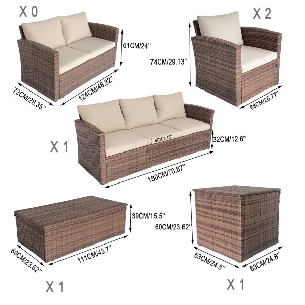 Popular 5pcs Garden Furniture Set Outdoor PE Wicker Rattan Sofa With Storage Box