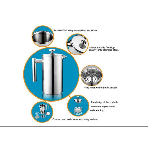 304 Double Wall French Press Tea Double Wall Coffee Plunger 51oz