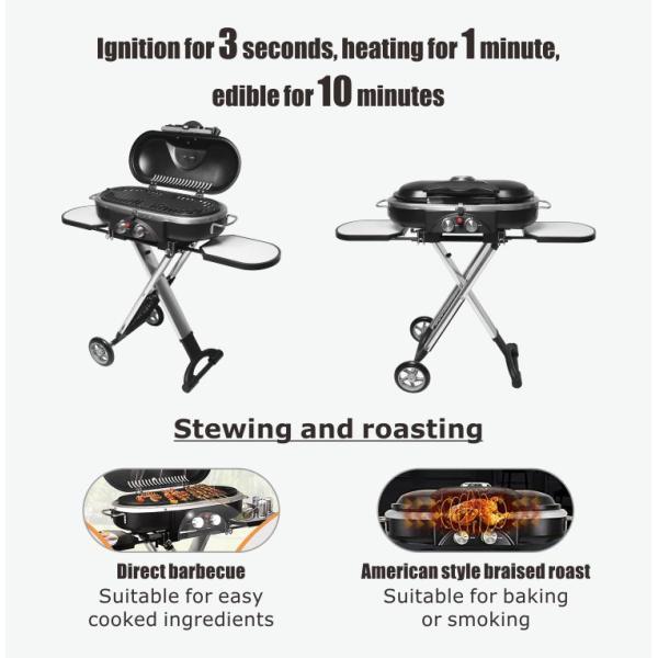 Portable Foldable Gas Electronic Camping Outdoor Barbecue BBQ Gas Grills with Trolley