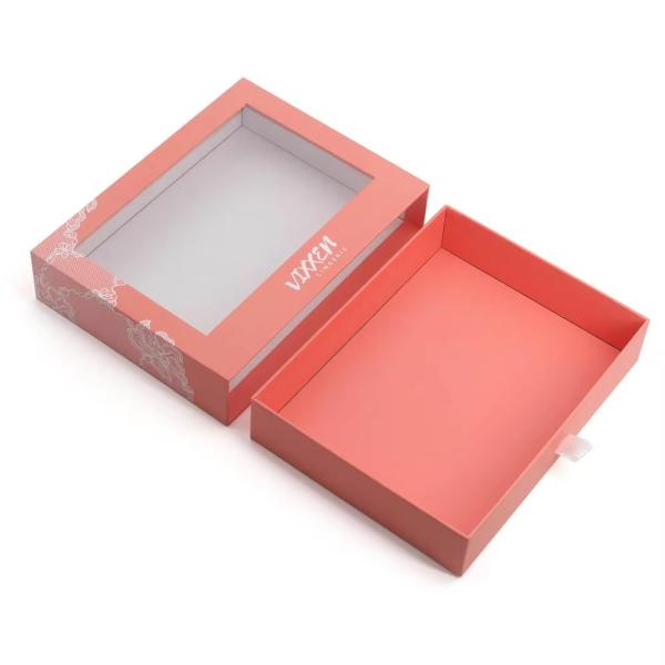 Custom Paper Drawer Cardboard Gift Wrap Sliding Pull Out Packaging Box With Clear PVC Die Cut Window